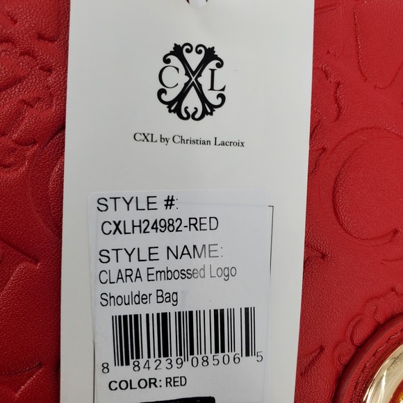 CXL by Christian Lacroix‎ Clara Embossed Logo Red Shoulder Bag Purse Adjustable - Picture 8 of 8